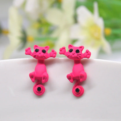 Three-dimensional color cat piercing earrings