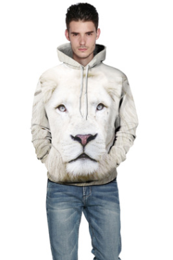 Men's autumn and winter models 3D white lion hooded sweater casual large size lovers