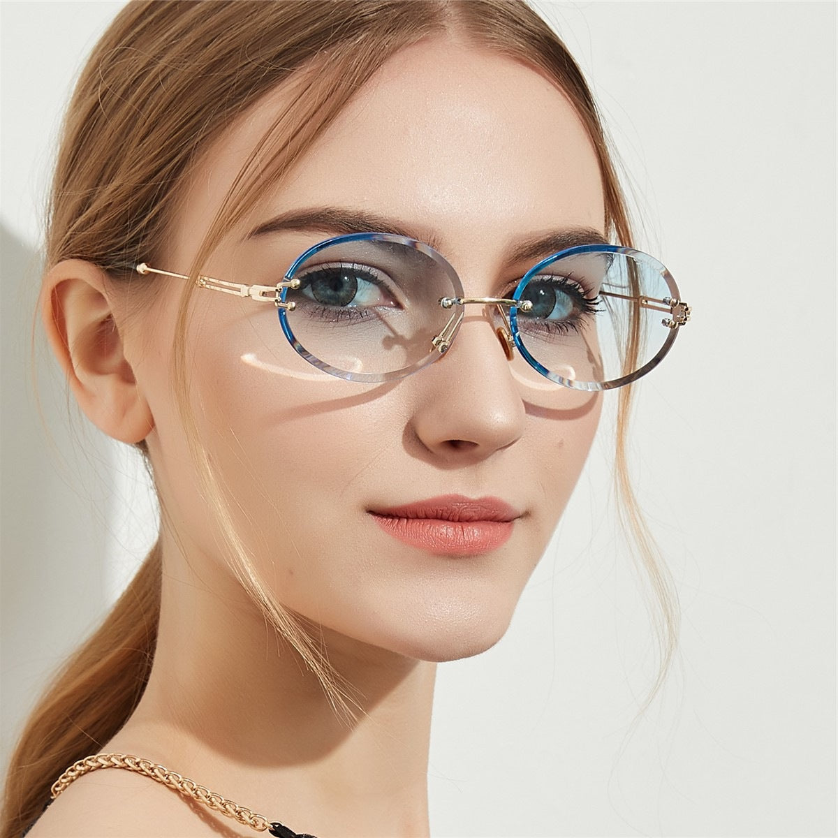 Gafas de cristal ovaladas para mujer, sin montura, para mujer