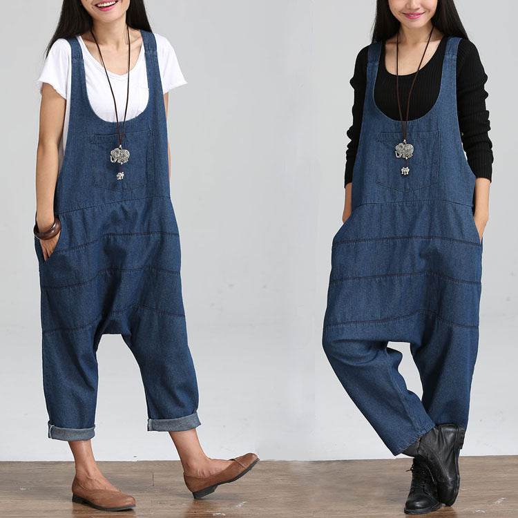 Loose Denim Jumpsuit For Women - Harem Pants For Woman