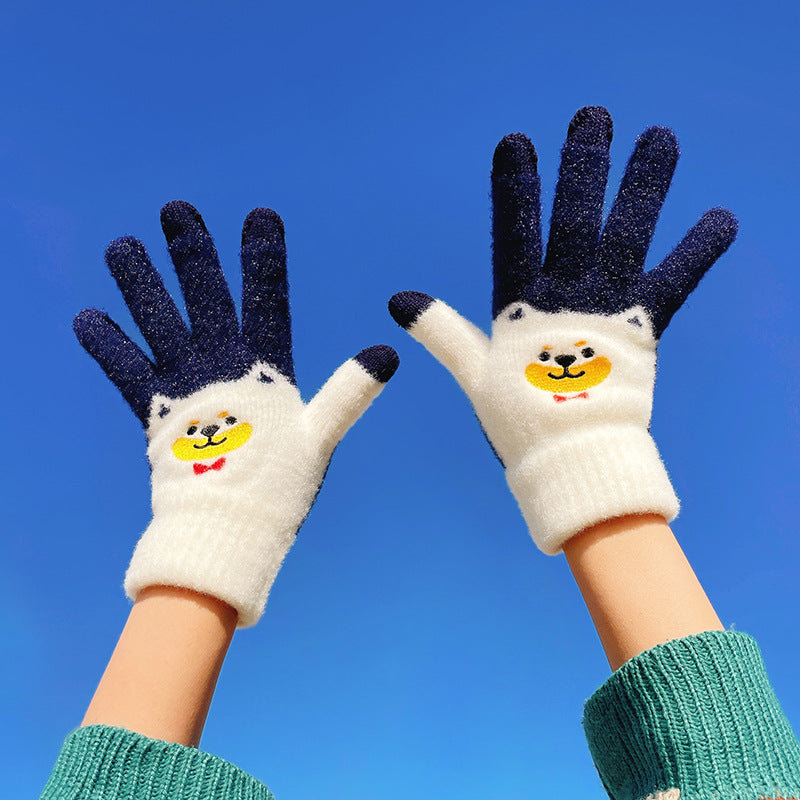 Otoño e invierno contraste de color lindo más guantes de punto de terciopelo mujeres