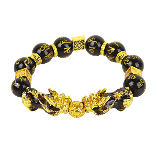 Pulsera Hombre Lucky Black Pixiu Obsidiana Dorada