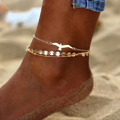 AY Bohemian Crystal Beads Anklet Set For Women Moon Pendant Bracelet on the Leg Ankle Strap Girl Summer Anklet Foot Jewelry