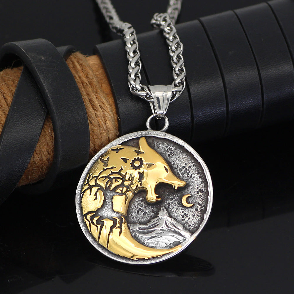 Nordic Viking Wolf Rune Pendant Necklace For Men