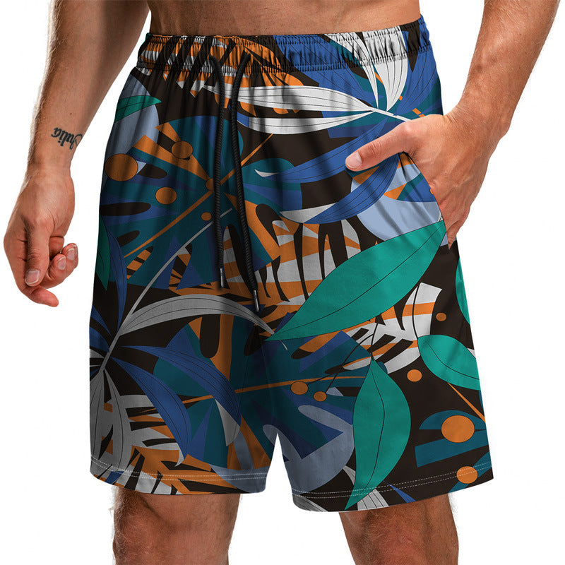 Novedad de verano, pantalones cortos con estampado 3D de la serie Leaf, pantalones sueltos de playa, pantalones cortos casuales de moda para hombres