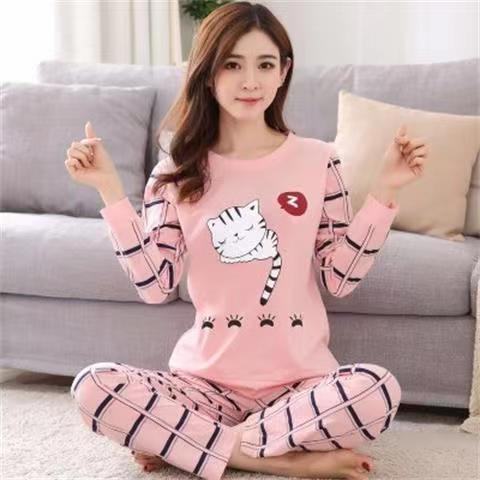 Conjunto de pijamas para mujer, ropa de dormir con estampado de dibujos animados lindo, conjuntos de salón de 2 piezas