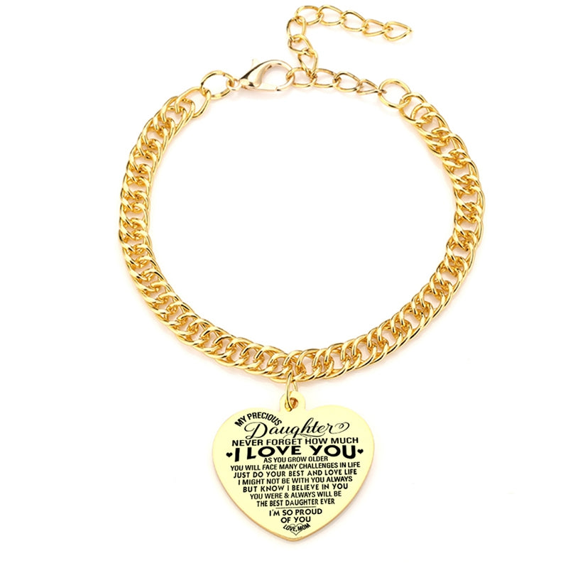 Gold Color To My Daughter Heart Pendant Thick Chain Bracelets For Women