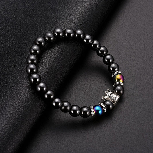 Creative Crown Men And Women With Black Gallstone Bracelet