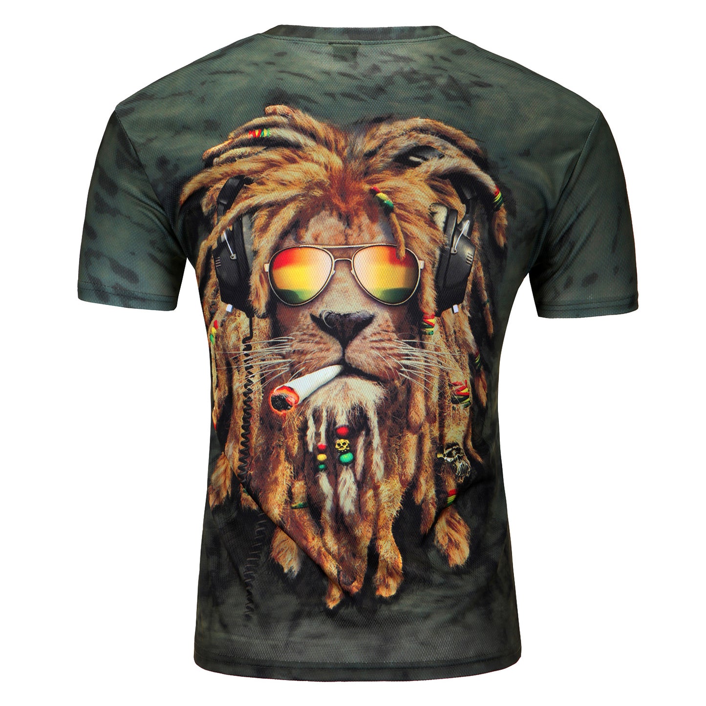 Moda europea y americana en verano, camiseta de manga corta con estampado 3D de leones para hombre, camiseta 3D al por mayor