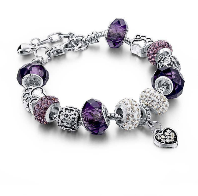 Joyería Pulsera y brazaletes de dijes de plata con pulsera de cuentas de corona de reina para mujer 