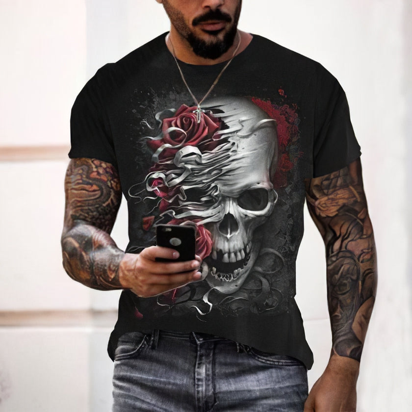 Summer 3D Personality Skull Full-body Printing T-shirt Foreign Trade Men's Trend Short-sleeved