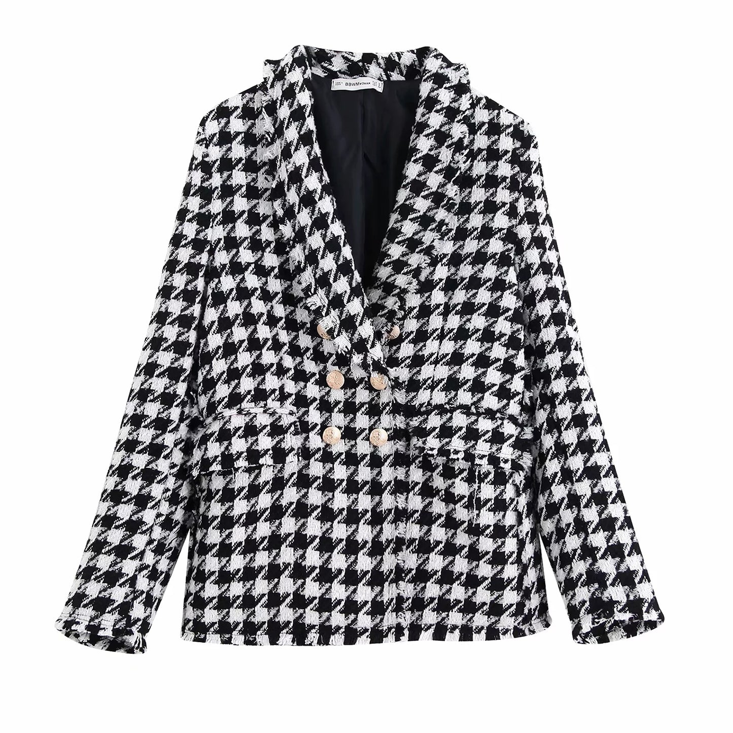 Houndstooth pattern breasted jacket women