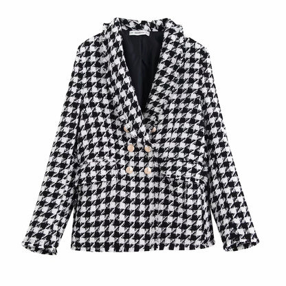 Houndstooth pattern breasted jacket women