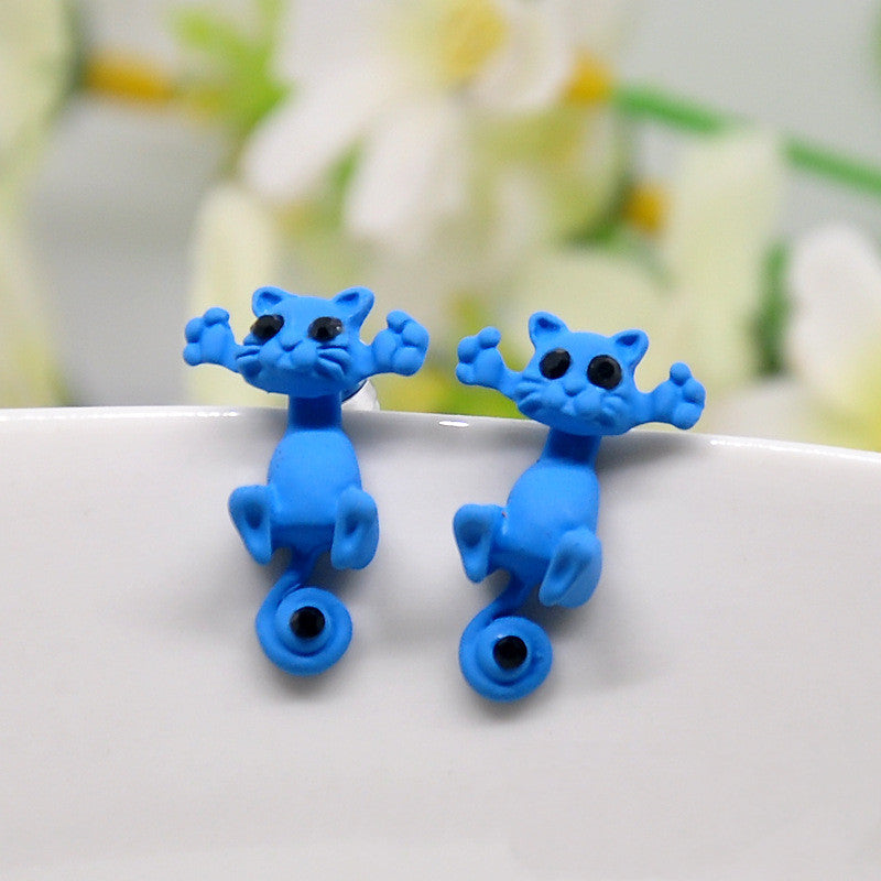 Three-dimensional color cat piercing earrings