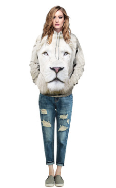 Men's autumn and winter models 3D white lion hooded sweater casual large size lovers