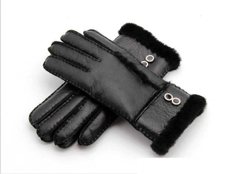 Guantes de piel de oveja cortavientos para mujer.