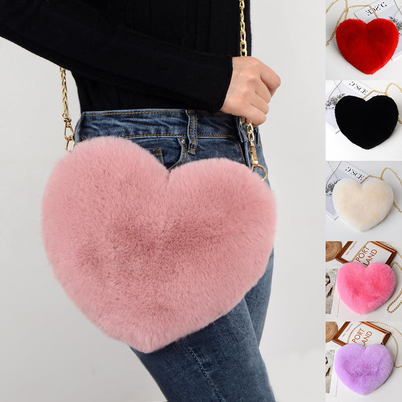 Bolsos de amor para mujer, bolsos de hombro con cadena de felpa, bolso de fiesta del día de San Valentín