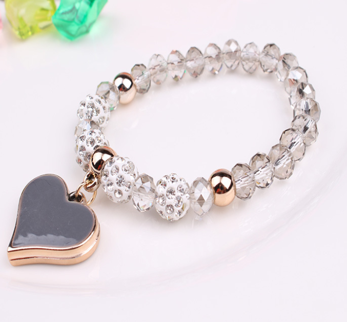 Pulsera de cristal elástica y pulseras de corazón