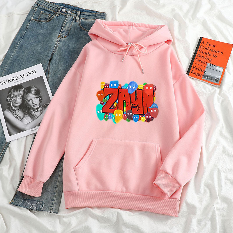 Sudadera con capucha con estampado de letras ZAYN de color artístico