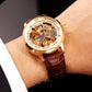 Authentic Mens Casual Leather Hollowing Automatic Mechanical Watches Through The End Of The Golden Youth Men's Waterproof