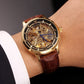 Authentic Mens Casual Leather Hollowing Automatic Mechanical Watches Through The End Of The Golden Youth Men's Waterproof