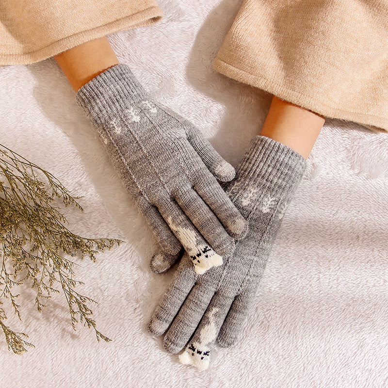 Guantes de punto cervatillo guantes de lana para pantalla táctil fríos y cálidos para mujer