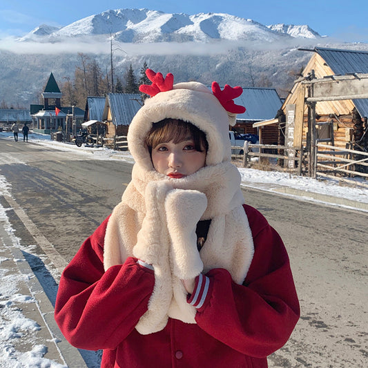 Conjuntos de bufandas de invierno fáciles de combinar, gorro cálido, bufandas, guantes, conjuntos femeninos Kawaii