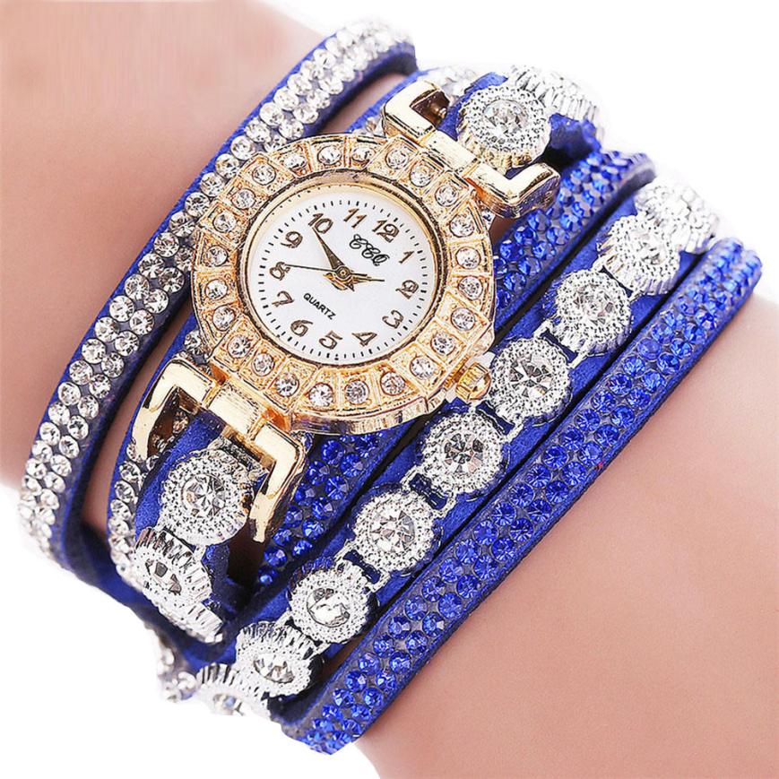 Reloj masculino de cuarzo para mujer, reloj de pulsera con diamantes de imitación de cuero PU para mujer