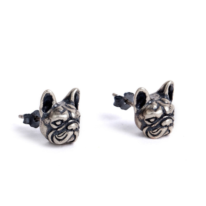 Pendientes de animales estéreo Retro de plata S925 de la serie Dark para hombres y mujeres, pendientes de gato sin pelo de perro Shapi de conejo Tigre