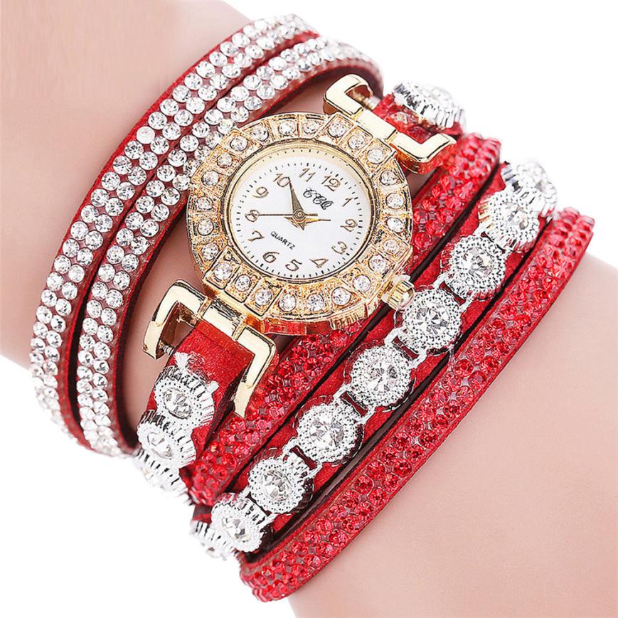 Reloj masculino de cuarzo para mujer, reloj de pulsera con diamantes de imitación de cuero PU para mujer