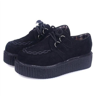 Zapatos de mujer Zapatos de plataforma plana Zapatos casuales de mujer negros con cordones Creepers de punta redonda Mujer