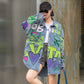 Graffiti Print Denim Jacket Women Loose Fried Street