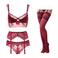 Court Style Wine Red Lace Bra Set Women