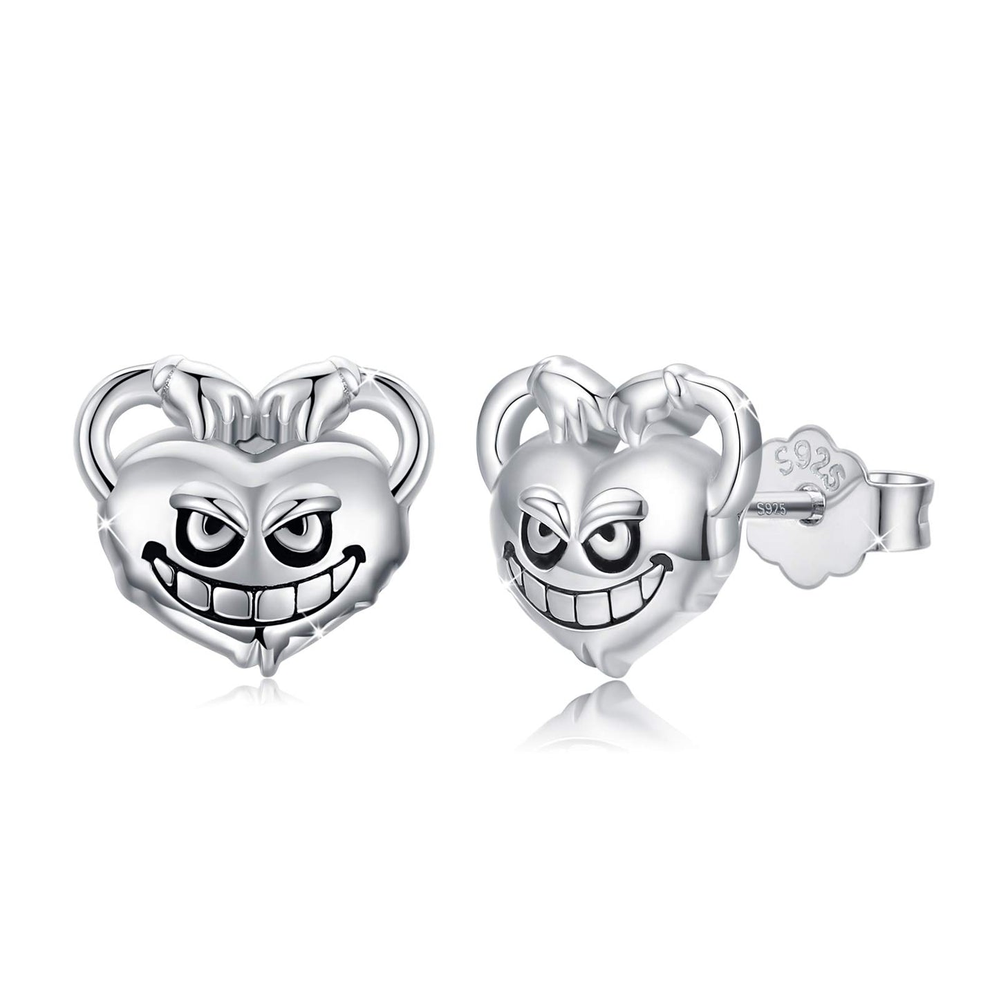 Pendientes de Halloween para mujer y hombre, aretes con sonrisa del diablo, plata de ley, aretes bonitos de pesadilla y demonio, joyería