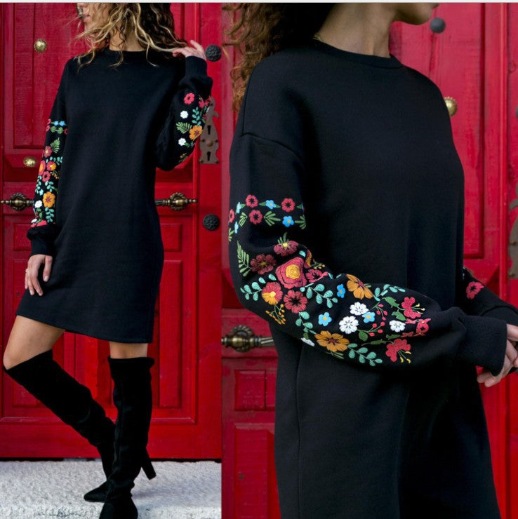 Mujer Otoño Invierno Casual manga larga vestido bordado Floral chaleco A ONU mujeres vestidos Para mujeres vestidos Para mujeres