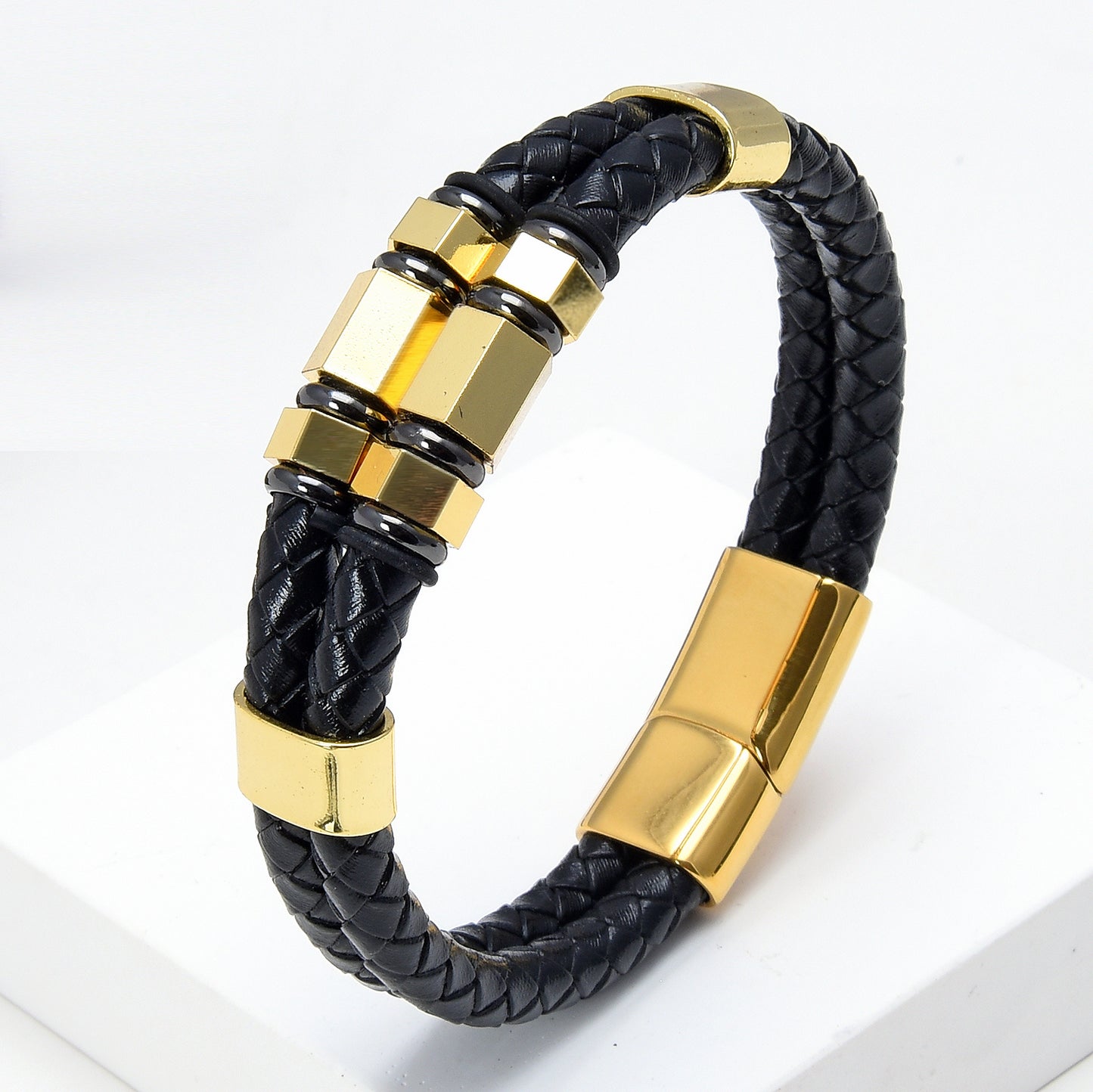 Pulsera Hombres Y Mujeres Cuero Hebilla Imán De Acero Inoxidable