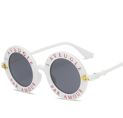 BOYSEEN Retro Round Sunglasses English Letters Little Bee Sun Glasses Men Women Brand Glasses Designer Fashion Male Female 15981