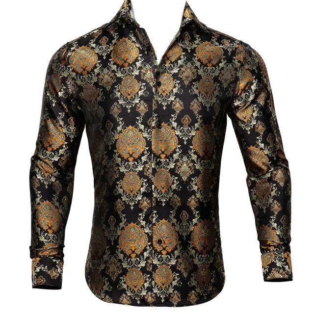 Camisas Barry.Wang Teal Paisley de seda Floral para hombre, camisas informales de manga larga de otoño con flores para hombre, camisa de vestir de diseñador, BCY-05