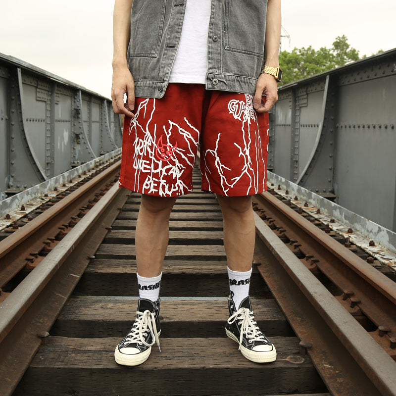 Pantalones cortos informales estilo graffiti japonés Harajuku para hombre