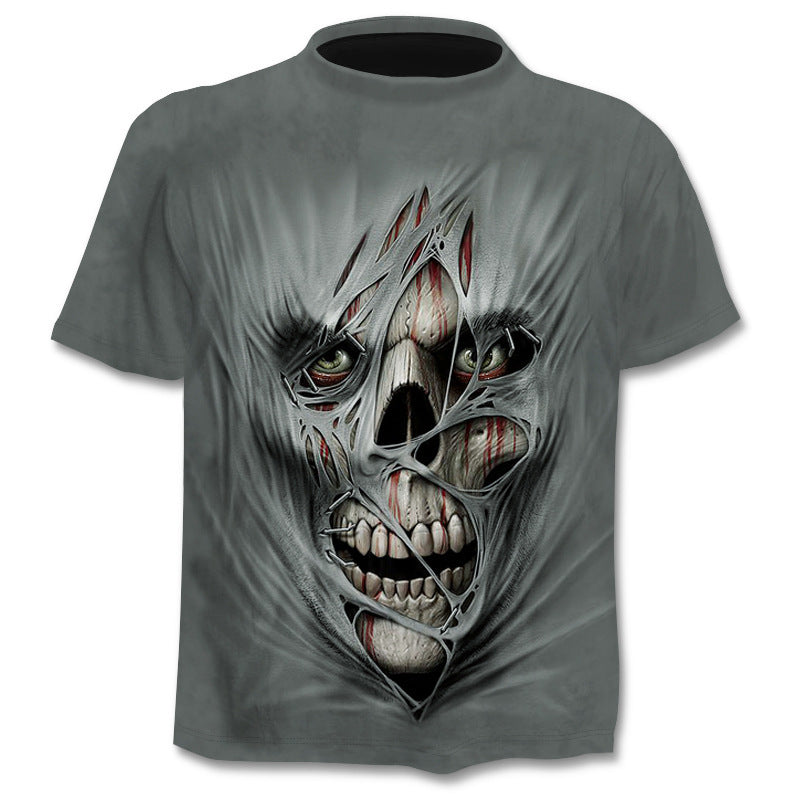 Camiseta con estampado digital 3D de calavera para hombre