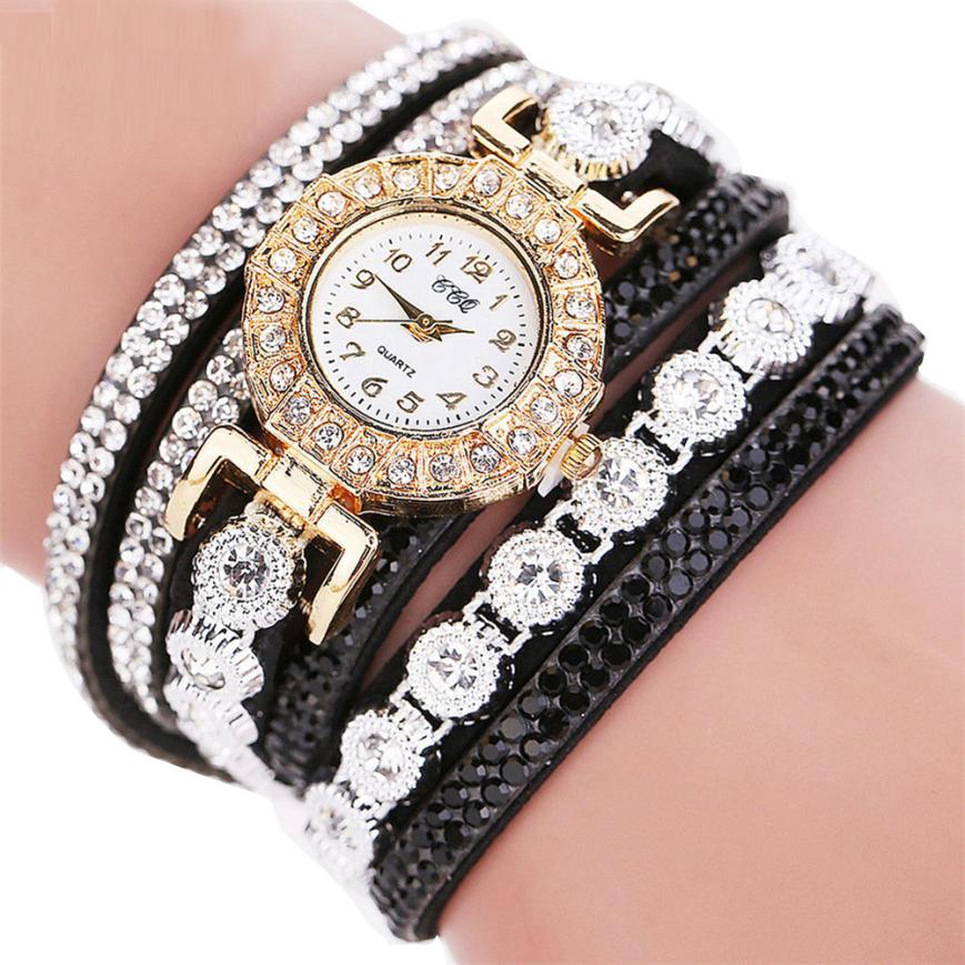 Reloj masculino de cuarzo para mujer, reloj de pulsera con diamantes de imitación de cuero PU para mujer