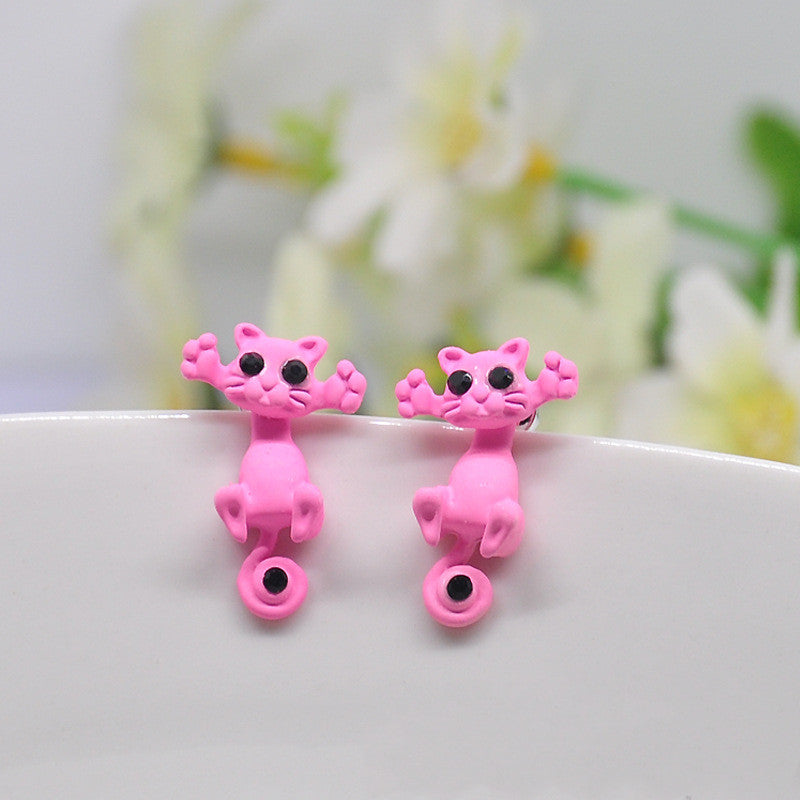 Three-dimensional color cat piercing earrings