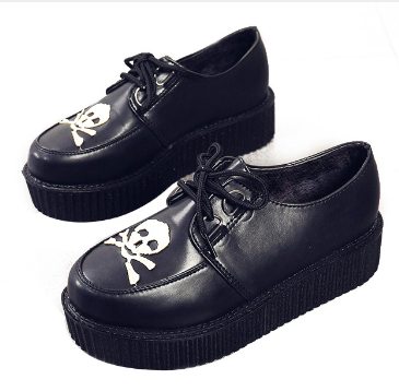 Zapatos de mujer Zapatos de plataforma plana Zapatos casuales de mujer negros con cordones Creepers de punta redonda Mujer