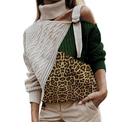 Suéter de invierno para mujer suéter con costura de leopardo