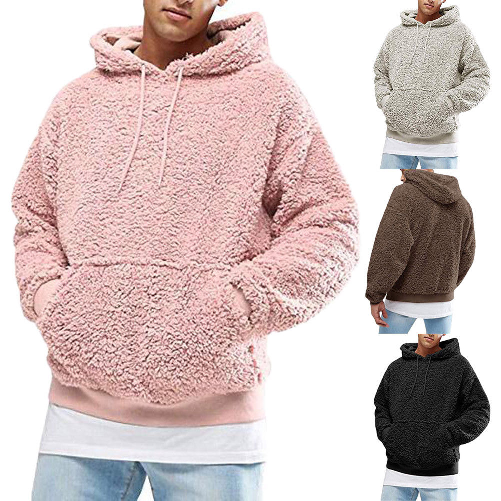 Otoño nueva sudadera cálida para hombre sudaderas de invierno con capucha de lana esponjosa sudadera informal sin mangas larga pulóver moda 