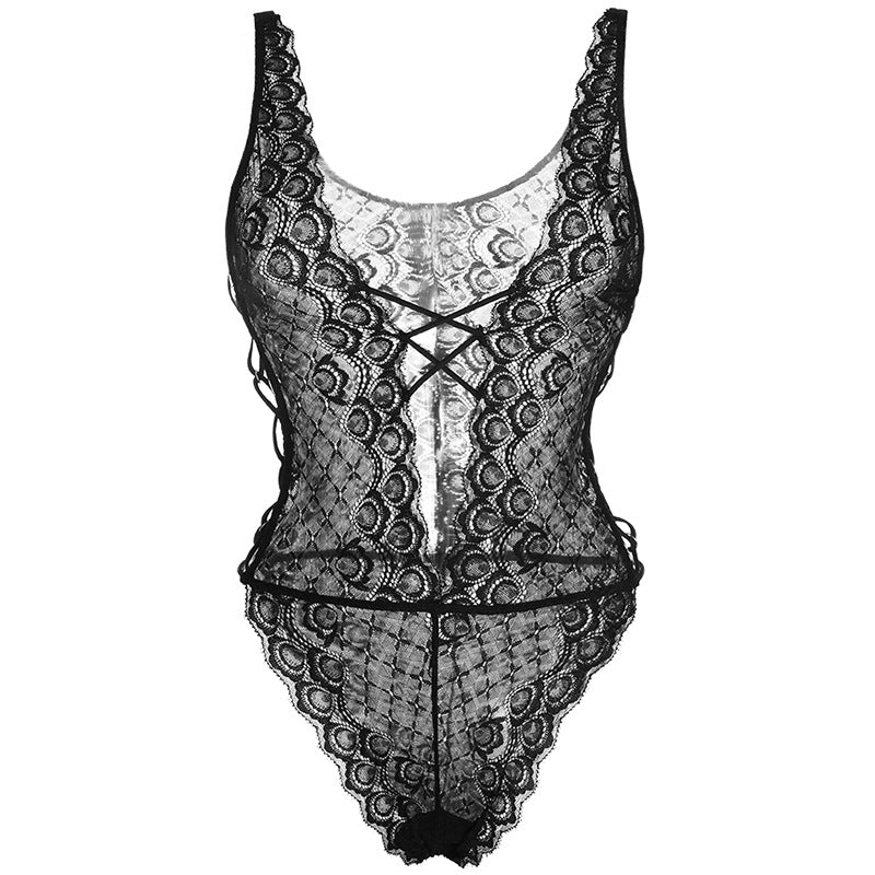 Hollow lace see-through hot seductive bodysuit