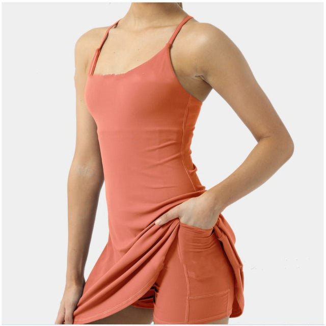 Vestido de tenis Vestidos sin cordones para mujer Falda halter deportiva Pantalones cortos