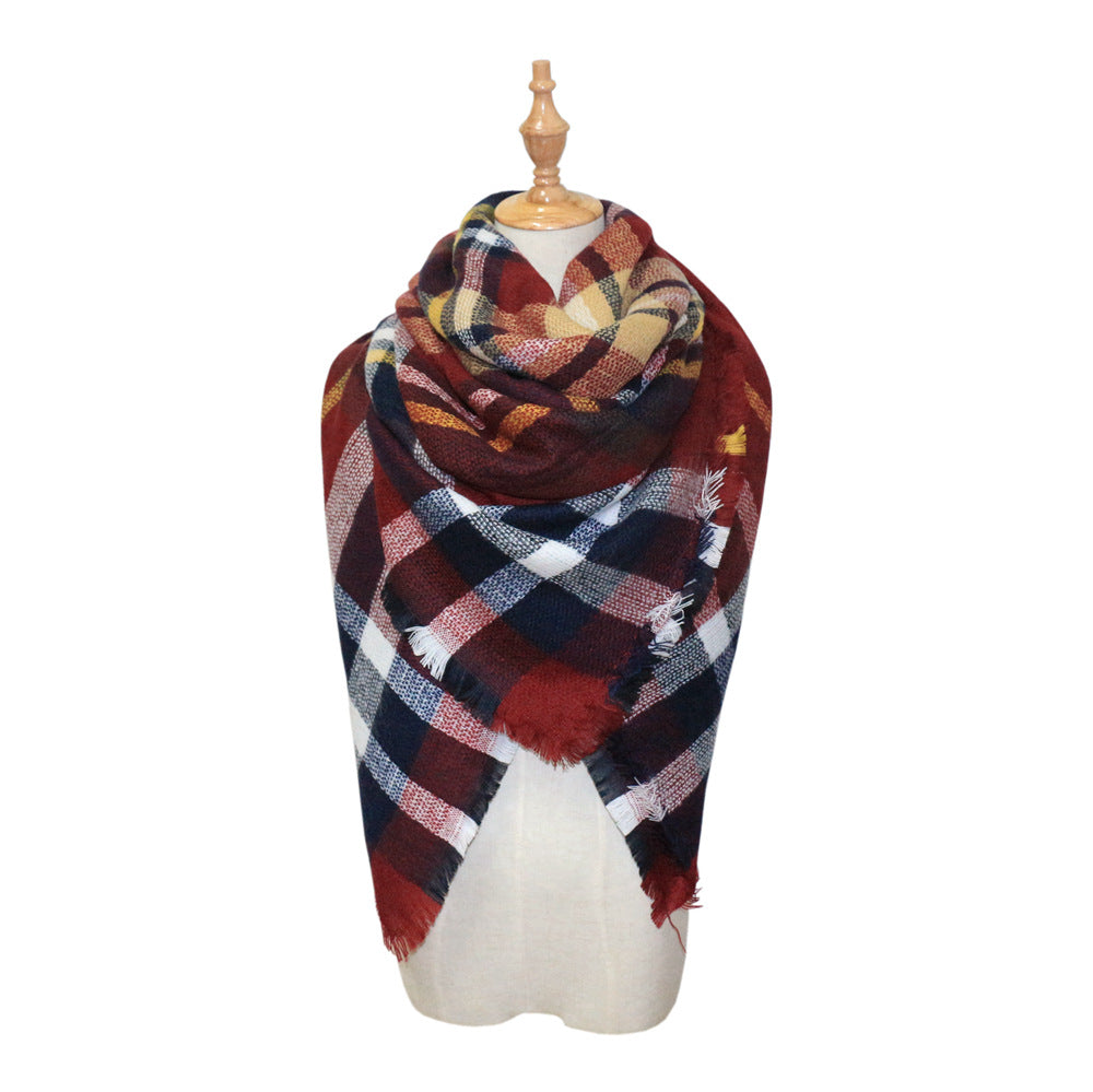 Cashmere scarves in double-sided seven - color plaid squares