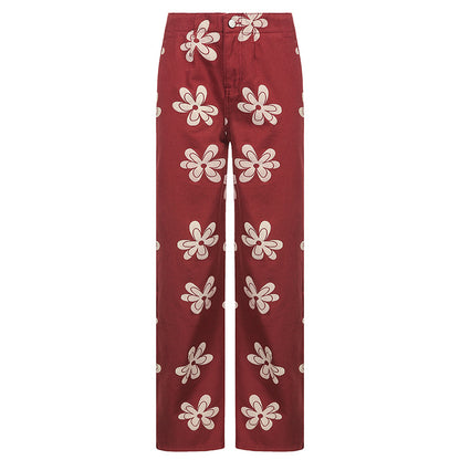 Fashion Printed Sexy Low-rise Wide-leg Jeans Women