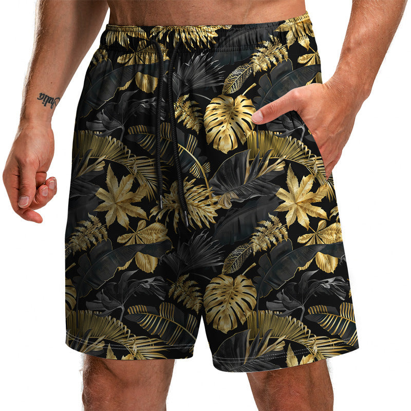 Novedad de verano, pantalones cortos con estampado 3D de la serie Leaf, pantalones sueltos de playa, pantalones cortos casuales de moda para hombres